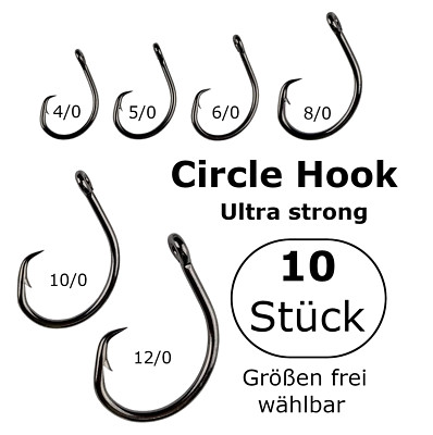 10 St CIRCLE HOOK Gr. 4/0-12/0 Kreis Angel Haken Pilker Dorsch Heilbutt Norwegen