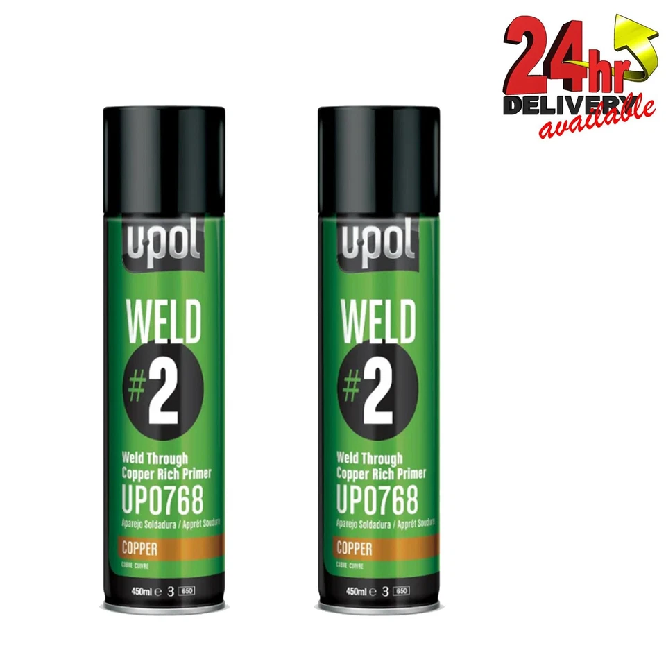 2 x U-Pol SOLDADURA #2 Soldadura a través de cobre rico en zinc imprimación spray 450 ml aerosol UPol