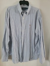 Ralph Lauren Polo Men's Blue White Striped Long Sleeve Button Down Shirt Size XL
