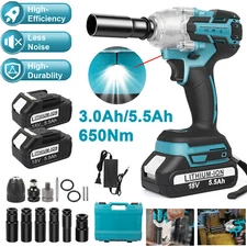 Cordless Electric Impact Wrench Gun 1/2'' High Power Driver 3.0Ah/5.5Ah Battery