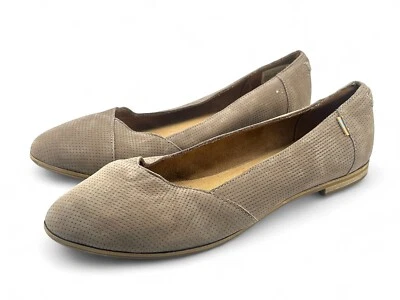 Toms Julie Perforated Suede Leather Flats Size 7.0 Desert Taupe Grey - Image 1 of 4