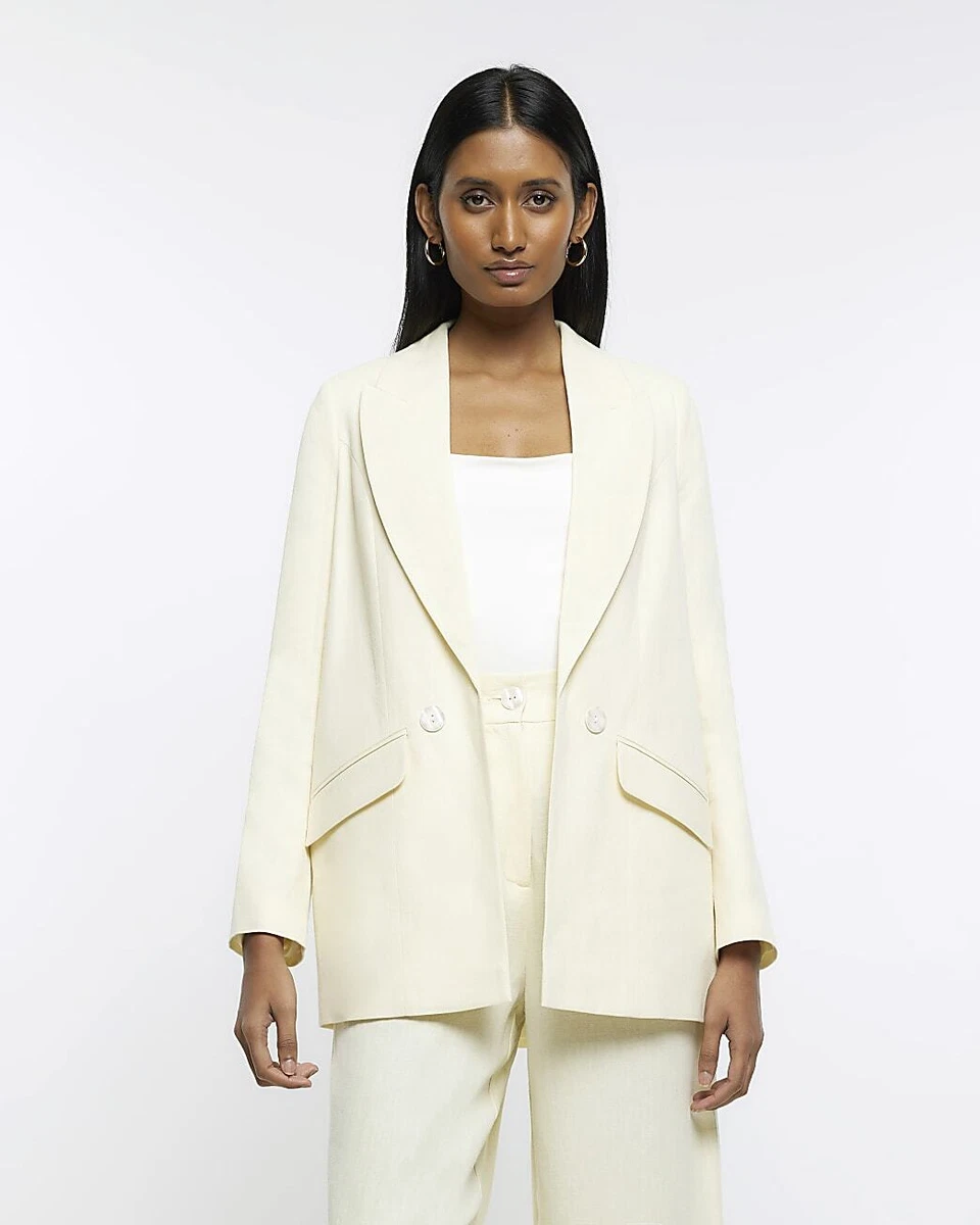 River Island Womens Yellow Linen Blazer Size 12