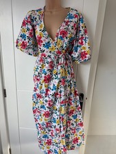 New Look Maternity White Multicolour Floral Wrap Midi Dress UK 16 B8