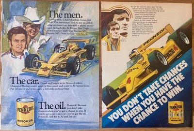 1979 & 1980 Pennzoil Indy Car - Chaparral Al Unser/Jim Hall Lot of 2 Print Ads