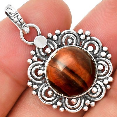 Filigree - Natural Red Tiger Eye 925 Sterling Silver Pendant Jewelry P-1330