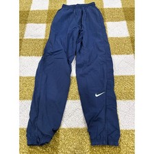 Vintage Nike Kids Navy Blue Nylon Windbreaker Track Pants Size S 4-6 Zipper Hem