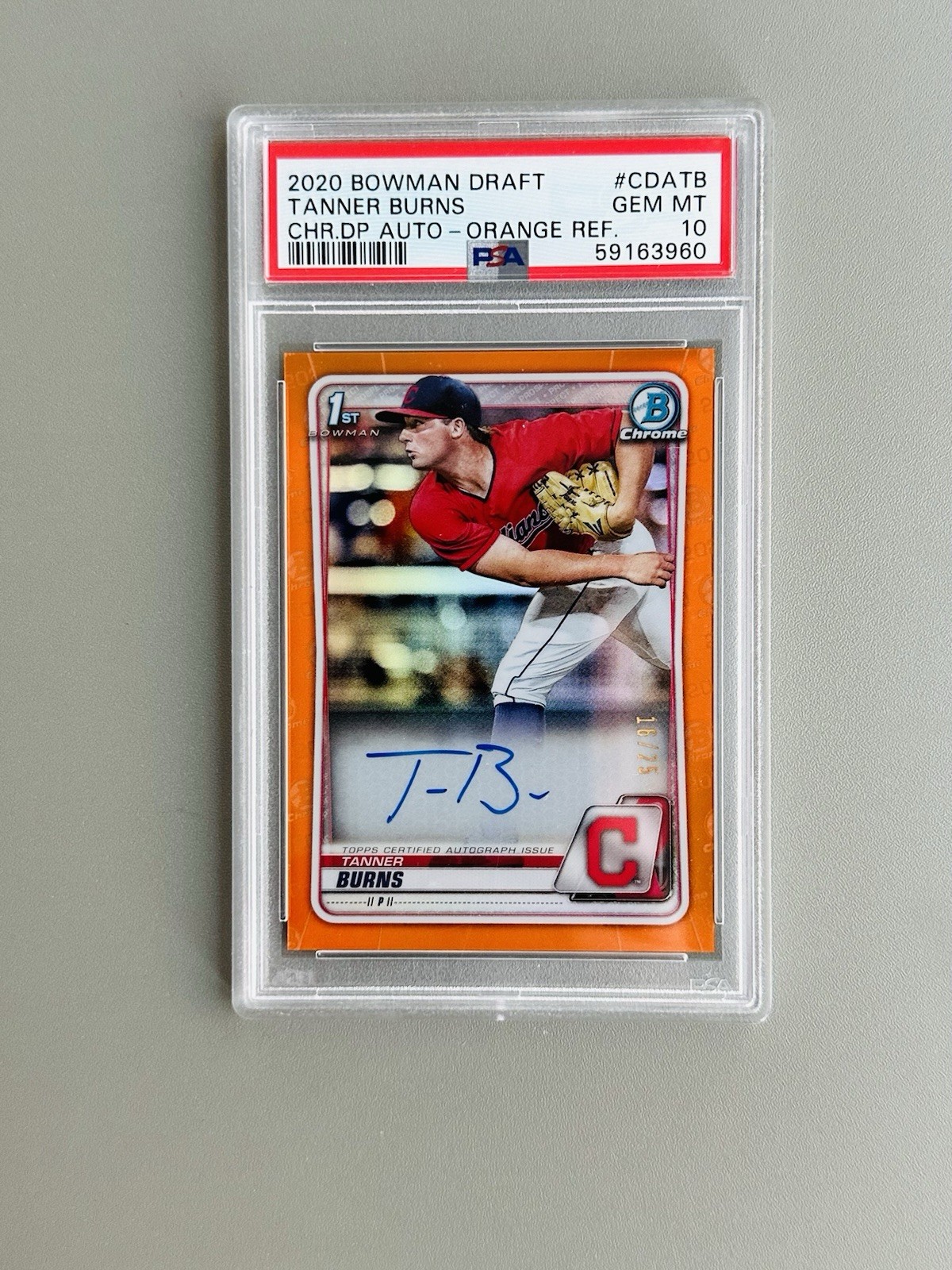 Tanner Burns 2020 1st Bowman Draft Chrome Rookie Auto ORANGE /25 PSA 10 GEM