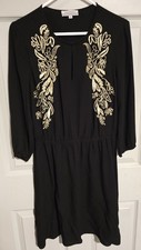 World Market Boho Embroidered Midi 3/4 Sleeve Dress Black & Gold Sz L/XL L XL