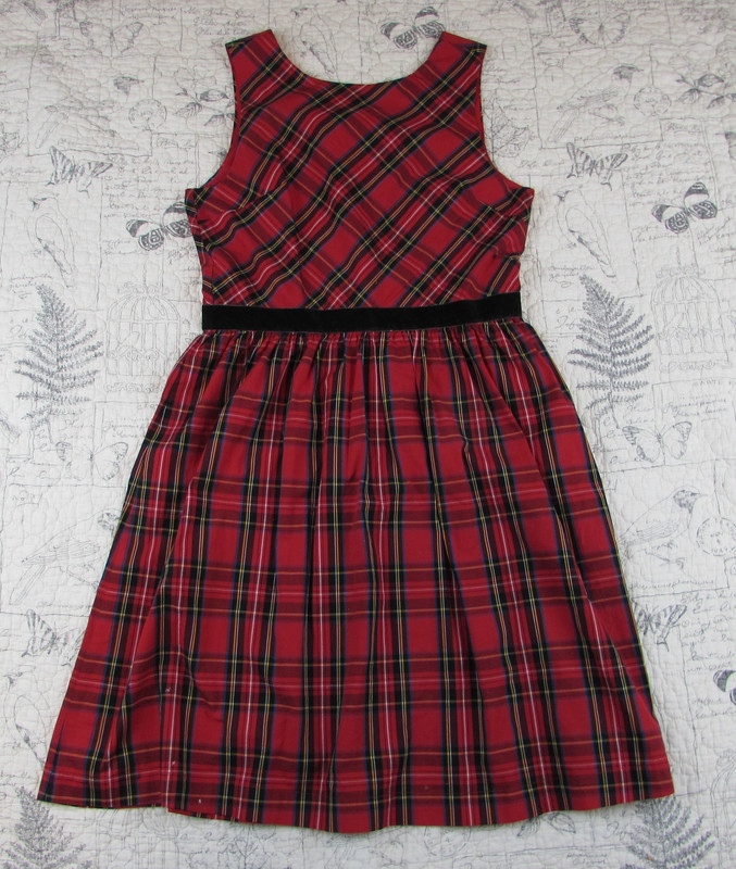 Crewcuts Red And Black Plaid Dress Winter Holiday Girl Velvet Waist girls 14