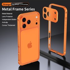 For iPhone 17 Pro Max 16 Pro Slim Metal Alloy Frame Case w/ Lens Protector