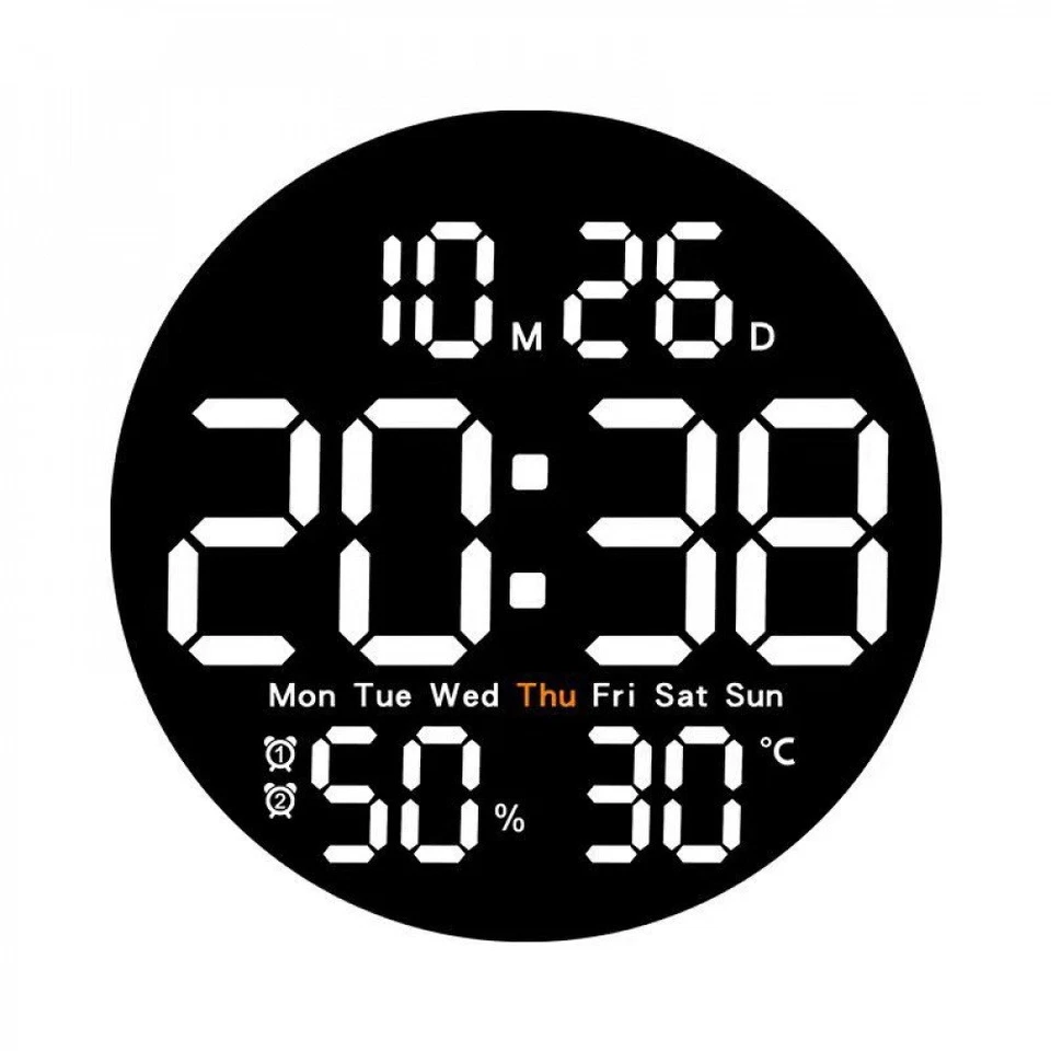 10Inch LED Digital Wall Clock Temperature Humidity Date Week Display Alarm Clock - Image 4 of 4