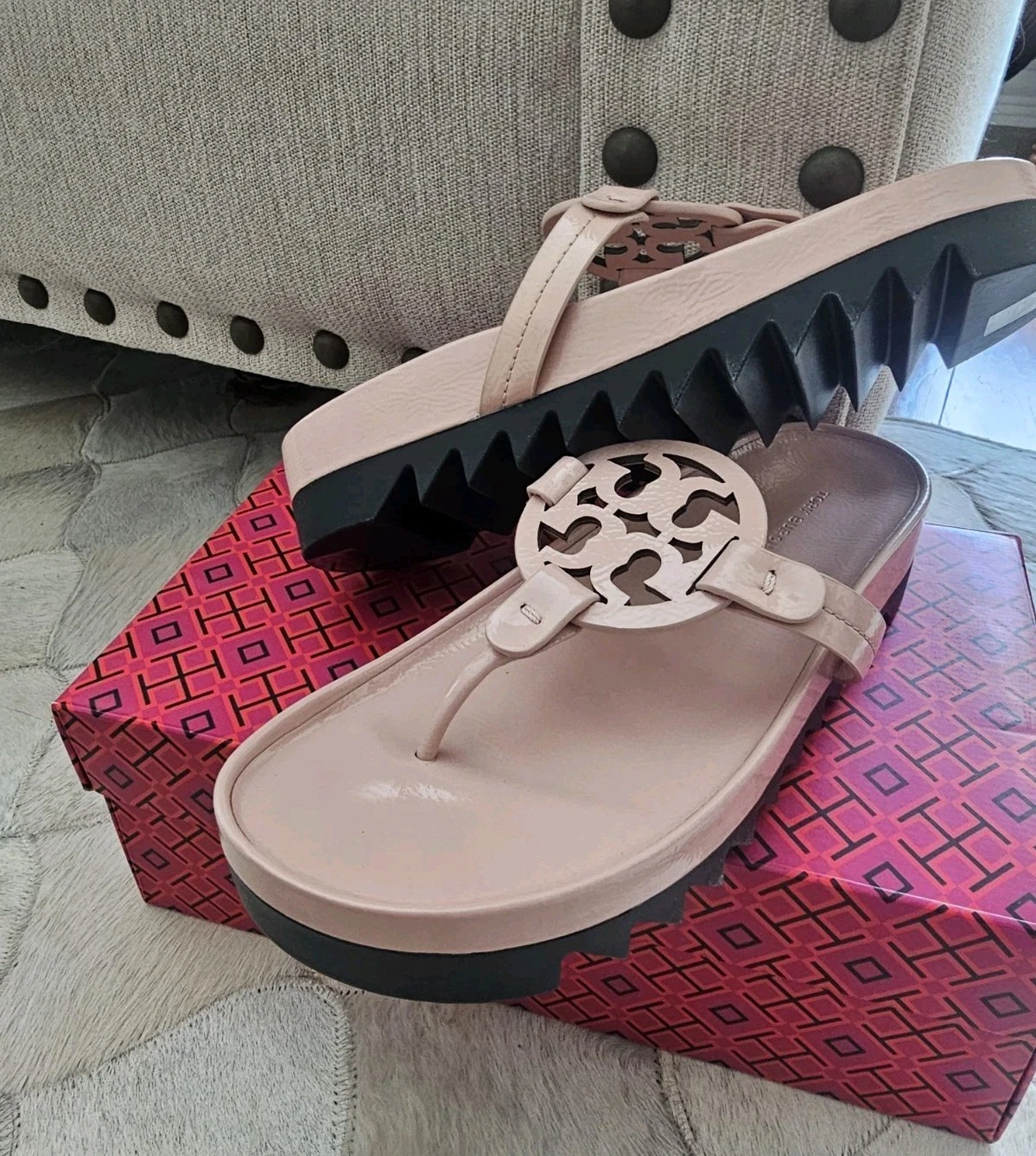 Tory Burch MILLER CLOUD LUG Sandal Pink Brick Size 10 (New in Box)