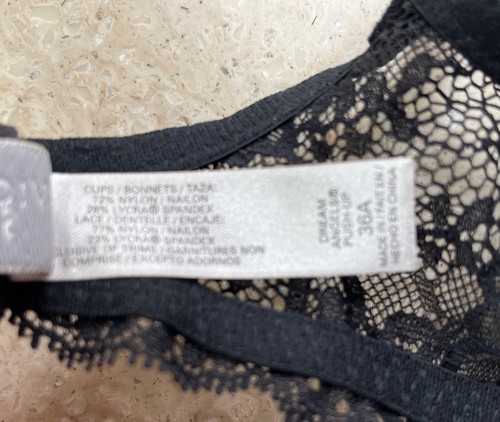 Victorias Secret Dream Angels Push Up Bra 36A Black/Pink Floral Lace Rhinestone - Picture 8 of 8