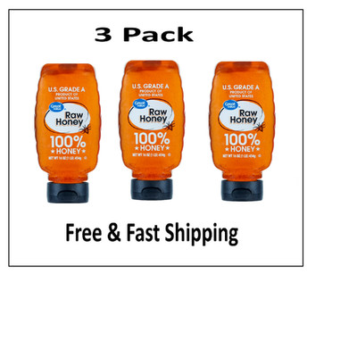 Great Value Organic Strained Raw Honey, Gluten Free, 16 oz Plastic Bottle,3 Pack