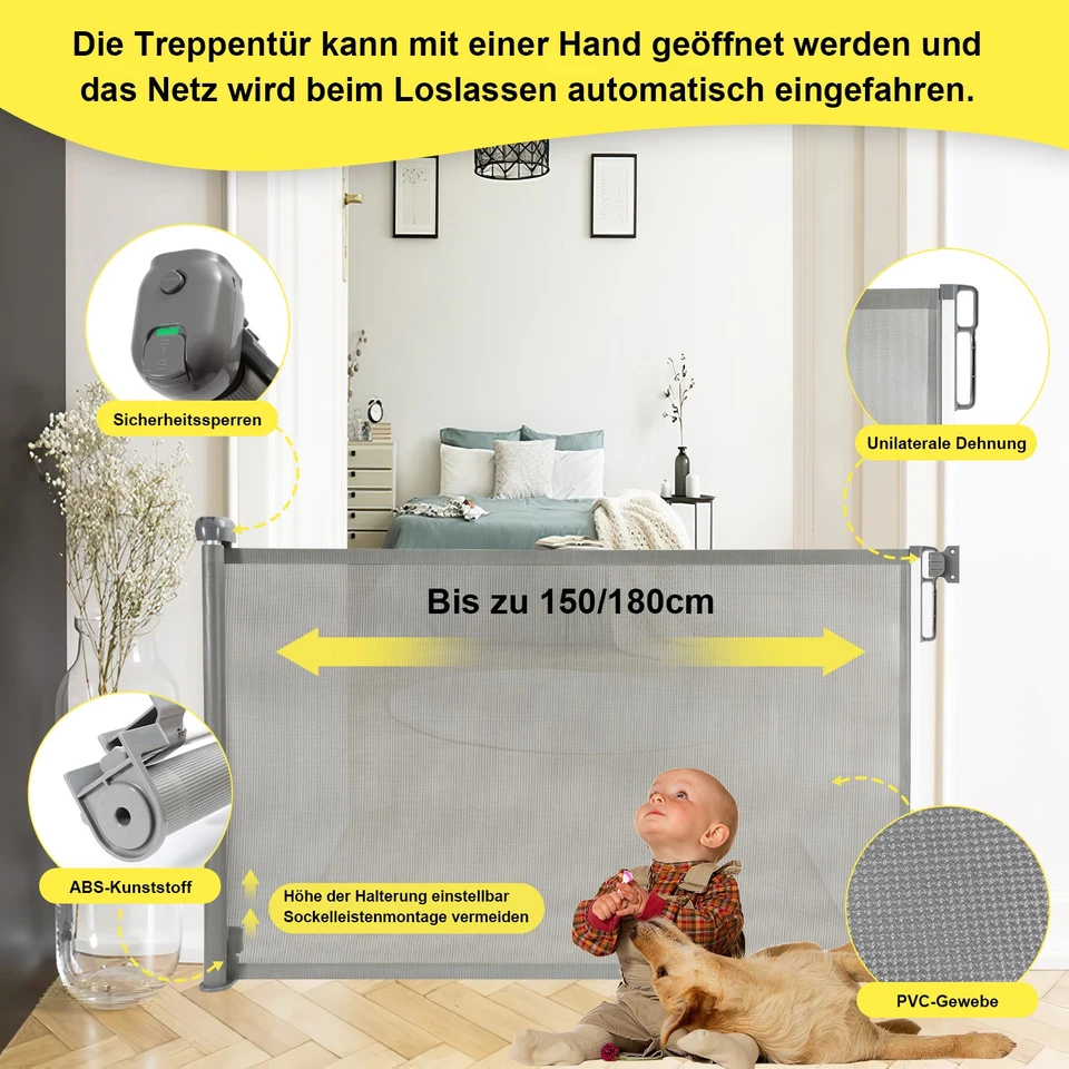 Treppenschutzgitter Ausziehbar Türschutzgitter 0-150/180cm Absperrgitter Baby - Bild 4 von 4