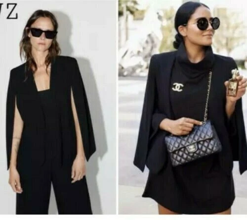 ZARA BLACK CAPE BLAZER PONCHO JACKET SLITS ASO QUEEN LETIZIA TRINNY XS NEW