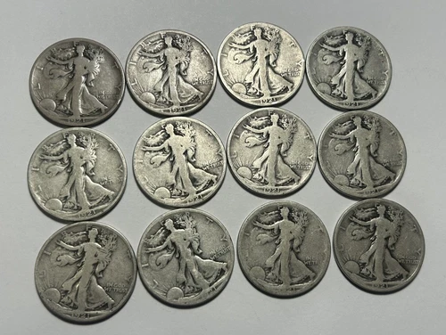 1921 S WALKING LIBERTY HALF DOLLAR PARTIAL ROLL / 12 AG TO G-VG 1921 S MINT 50C