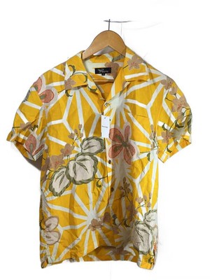 Pagong Aloha shirt, size M, rayon, orange, all-over print, some stains.