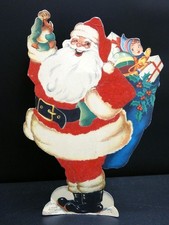 Vintage Christmas Flocked Felt Santa Claus Cardboard Display Centerpiece Whitman