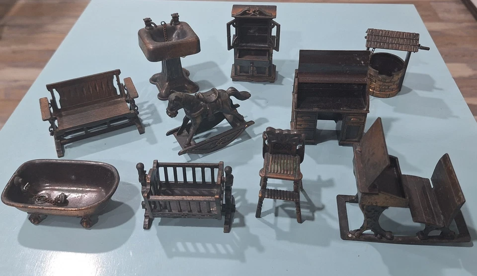 Lot of TEN Durham Industries Metal Mini's Rocking Horse, Desk, Cradle, Well, +6 - Image 2 of 4