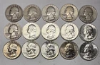 Lot of 15 Washington 90% Silver Quarters 1937-1958, Key dates & UNC Coins