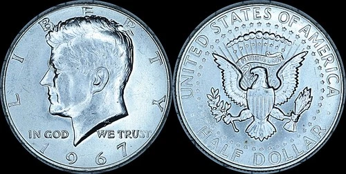 1967-P Kennedy Half Dollar BU 40% Silver. Very Bright Coin.