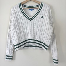 Women's Prince Pickleball White Knit V Neck Sweater - XS