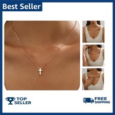 Cross Necklace for Women Trendy - Dainty 14K Real Gold Plated Minimalist Cz...