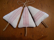3 Primitive Red stripe Grainsack Hanging Christmas trees
