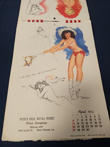 Vintage Pin Up Full Year Calendar by TN Thompson from 1952 NOT COMPLETE - Picture 3 of 12