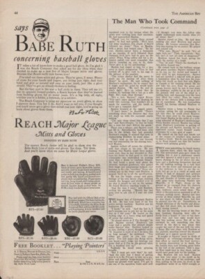 1928 SPORT MEN BASEBALL REACH MAJOR LEAGUE MITT GLOVE BABE RUTH PHILA ...