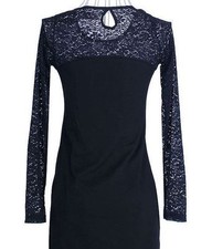 Slim Fit Stretch Lace Cotton Short Little Black Mini Dress Top Blouse Tunic XS