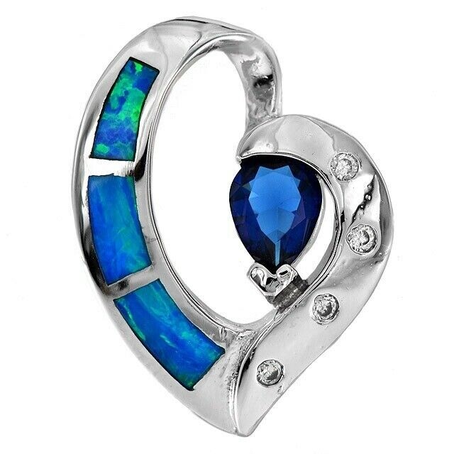 1CT Treated Sapphire & Australian Opal Inlay 925 Sterling Silver Pendant OE3