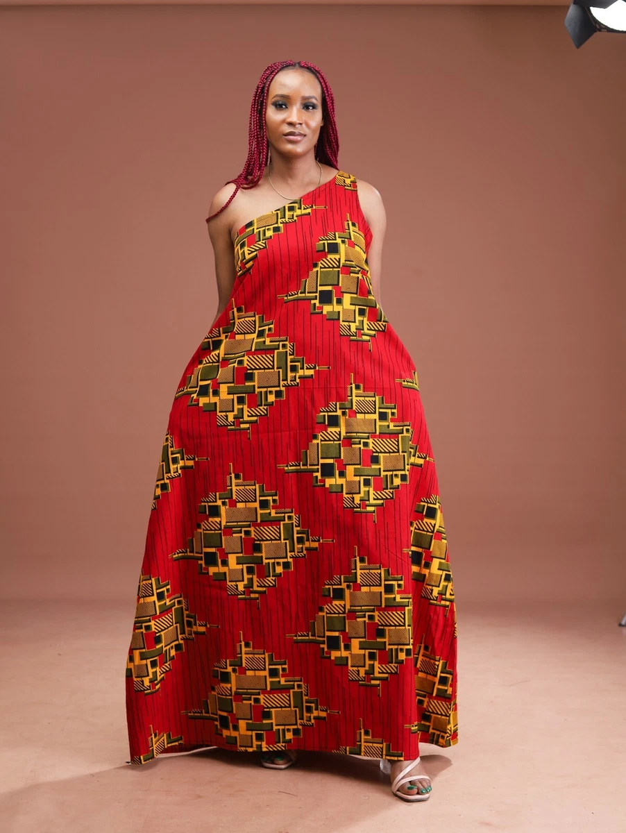 Nkem African Print Dress, Ankara Dress, Maxi Dress Plus Size XS