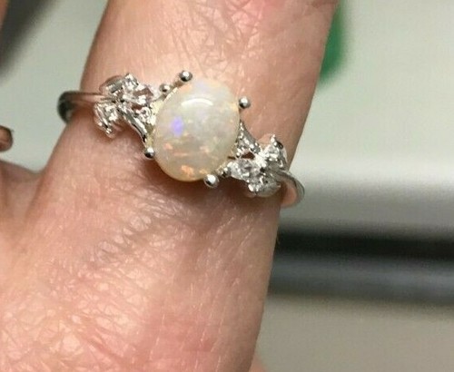 100% Genuine Coober Pedy Semi Black Opal & Zircon Sterling Silver Ring 0.93ct P - Picture 6 of 11