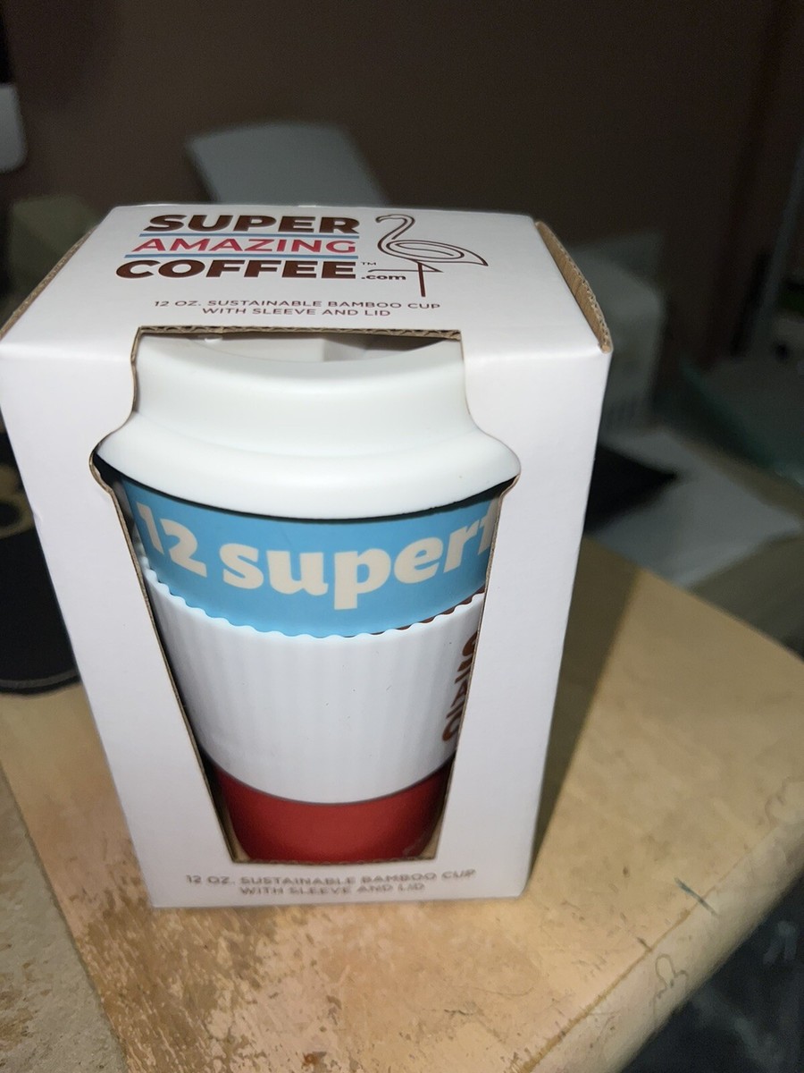 Super Amazing Coffee mug 12 oz. bamboo cup w/ sleeve and lid superfoods