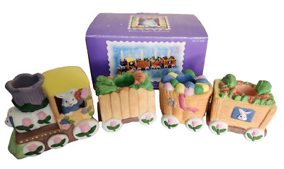 4 pc Ceramic Bunny Rabbit Train-Candle Holder-Easter Spring-Floral Carrots Eggs