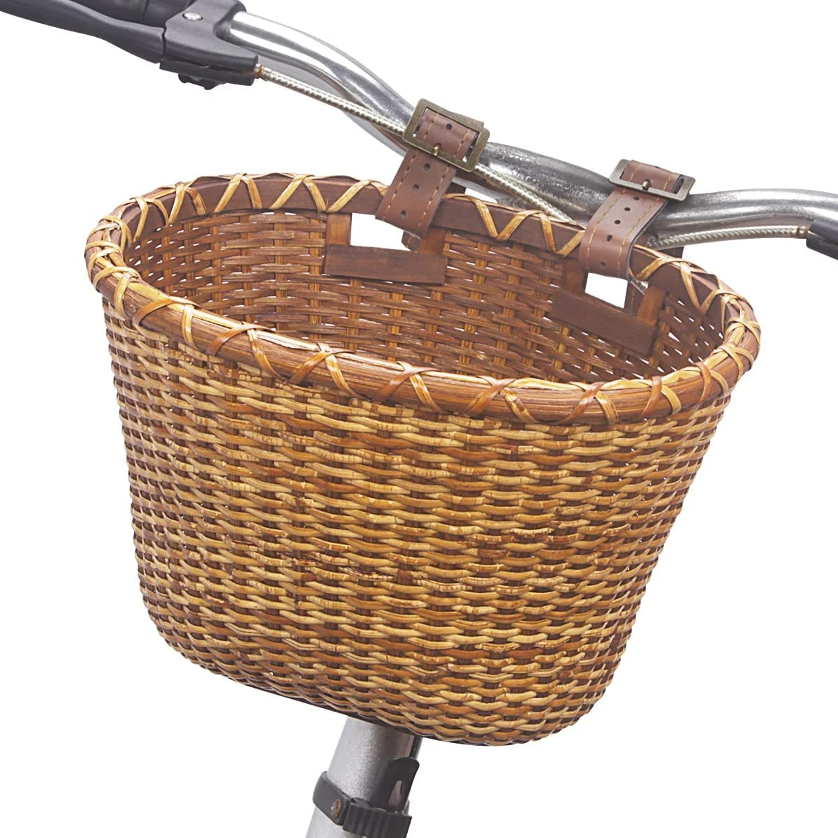 Bike Basket, Cane Woven Handlebar Bicycle Basket with Adjustable