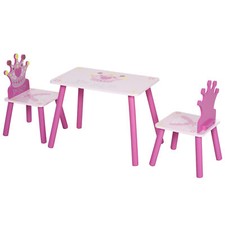 3-teiliges Kinder Prinzessin Stuhl & Tisch Set - Krone Design, Rosa | HOMCOM | Alter 2-4
