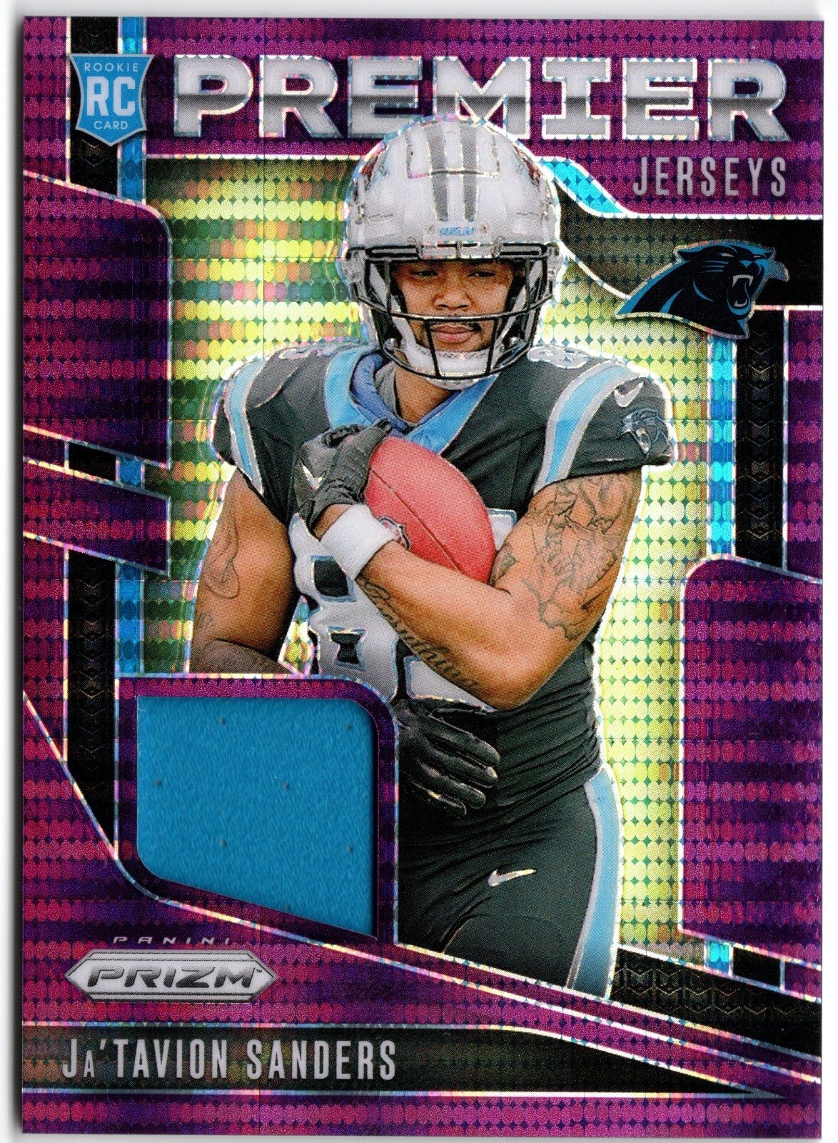 2024 Panini Prizm Ja’Tavion Sanders RC Premier Jersey Purple Pulsar #PJ-JTS