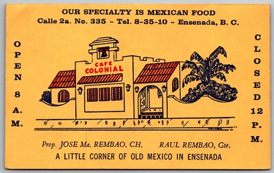 ensenada b.c. mexico cafe colonial restaurant advertising postcard