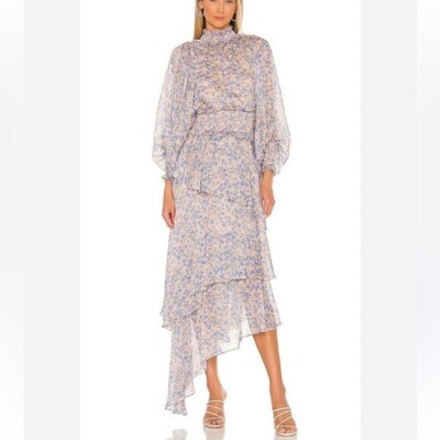 Revolve Elliatt $325 Astrid Smocked Waist Maxi Dress Periwinkle Turtleneck  XS/S | eBay