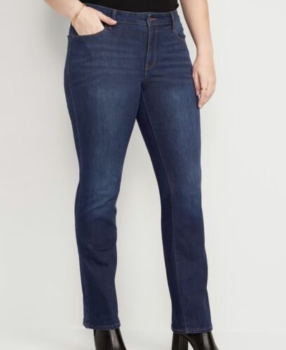 Old Navy Womens Mid Rise Kicker Boot Cut Dark Wash Blue Denim Jeans Stretch
