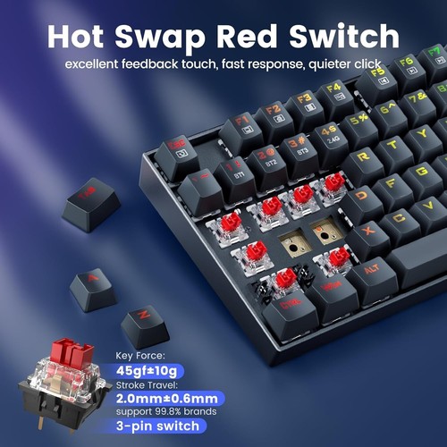 Compact TKL Mechanical Keyboard - Hot-Swap Red Switches & Stylish Aluminum Panel - Picture 6 of 9