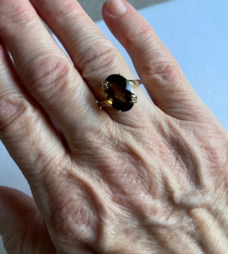 Bague en Or 9 Carats (375) Sertie Quartz Fumé ? 2 Brillants - Foto 10 di 12