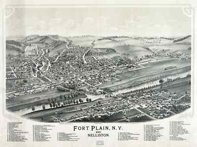 2790.Fort Plain New York 1892 Aerial View Map POSTER.Home School Office Deco