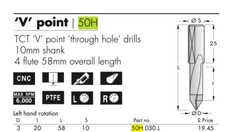 8mm Diameter x 58mm Overall Length 4 Flute V Point Thru Hole Drill Bit L/H ...