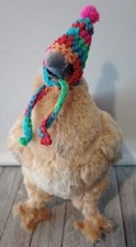 crochet handmade pet chicken rooster hat farm pom pom papaya pink USA new