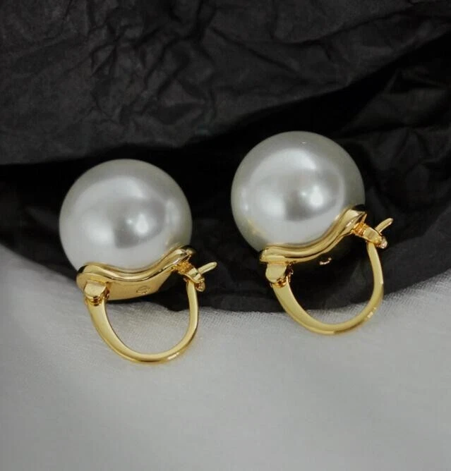Huge AAAA 16mm white south sea Round shell Pearl Earrings nice EARRINGS 14k gold - Image 4 of 4
