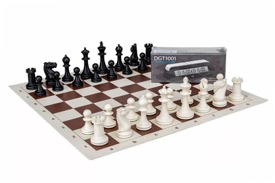 Chess Set Staunton, Vinyl chessboard and digital chess clock - DGT 1001 Black